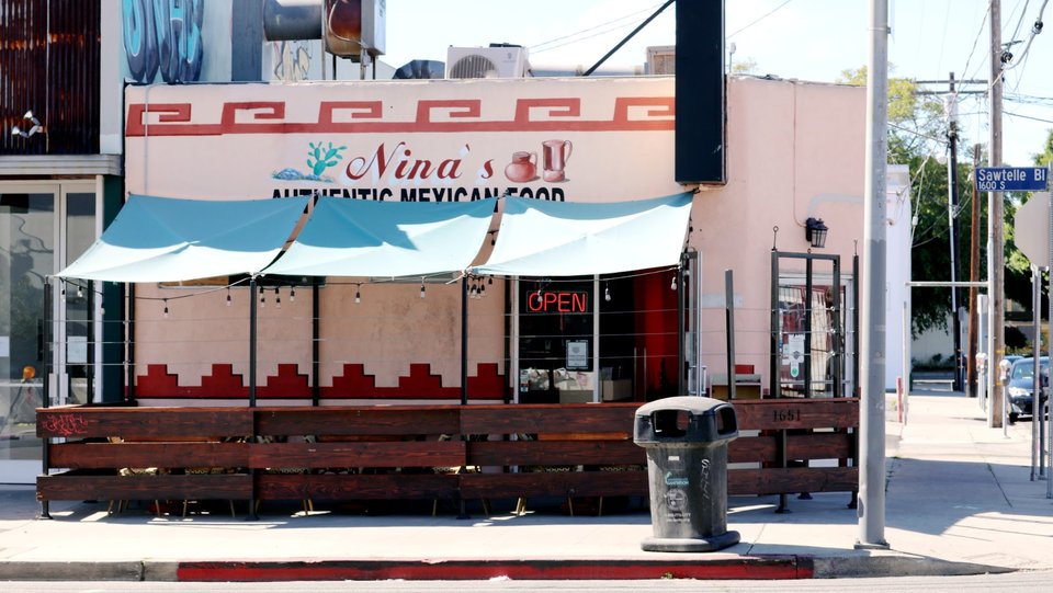 Exterior view of Nina's Mexican Food on Sawtelle Boulevard.